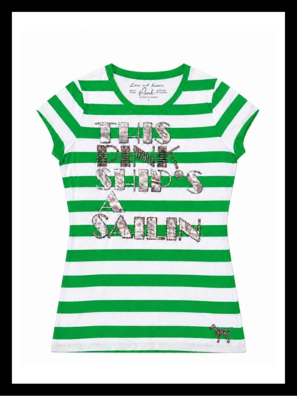 💚⛵️ⓅⒾⓃⓀ ⓋⓈ Y2K/RARE/HTF Green & White “THIS PINK SHP’S A SAILIN” Tee ✨NWT✨⛵️💚